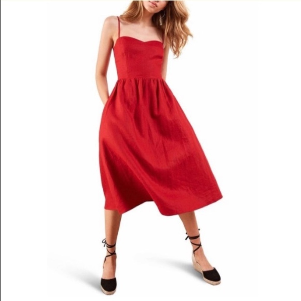 Reformation red linen Olivia midi dress 4